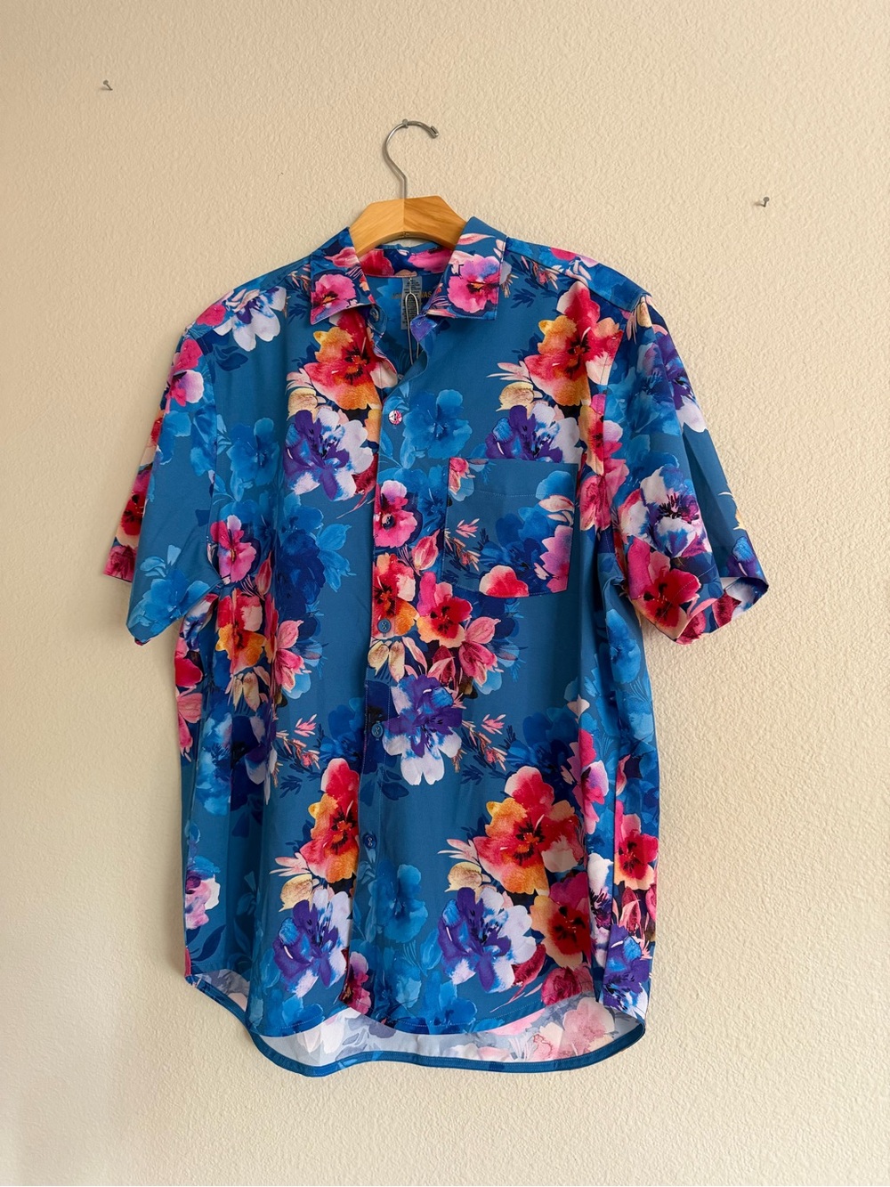 Johnny Was Men’s Summer Days Cover Up Shirt Blue Floral Size Small NWT